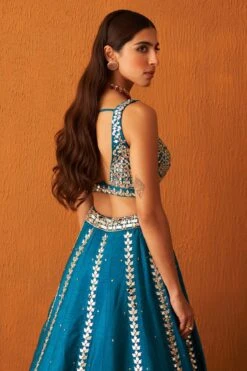 Peacock Blue Raw Silk Lehnga Set -Lillys Clothing Shop ANG8755