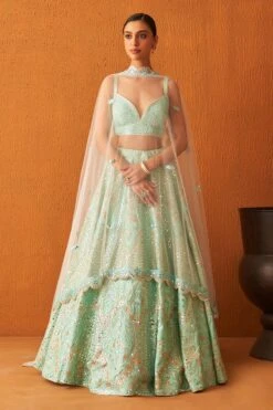 Sea Green Raw Silk Lehnga Set