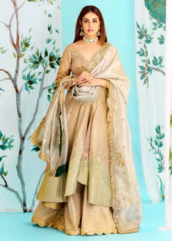 Genelia Deshmukh Pearl Ivory Silk Zari Tissue Jacket With Sharara And Dupatta