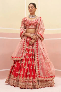 Red Raw Silk Lehnga Set