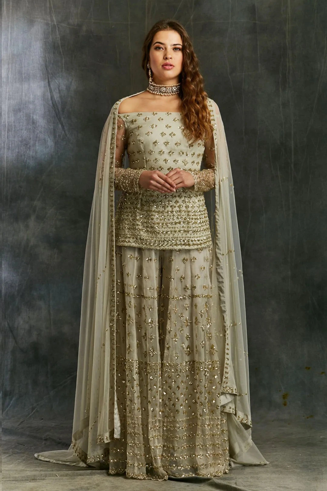 Sky Blue Organza Sharara With Sequin Work 1 Sky Blue Organza Sharara With Sequin Work