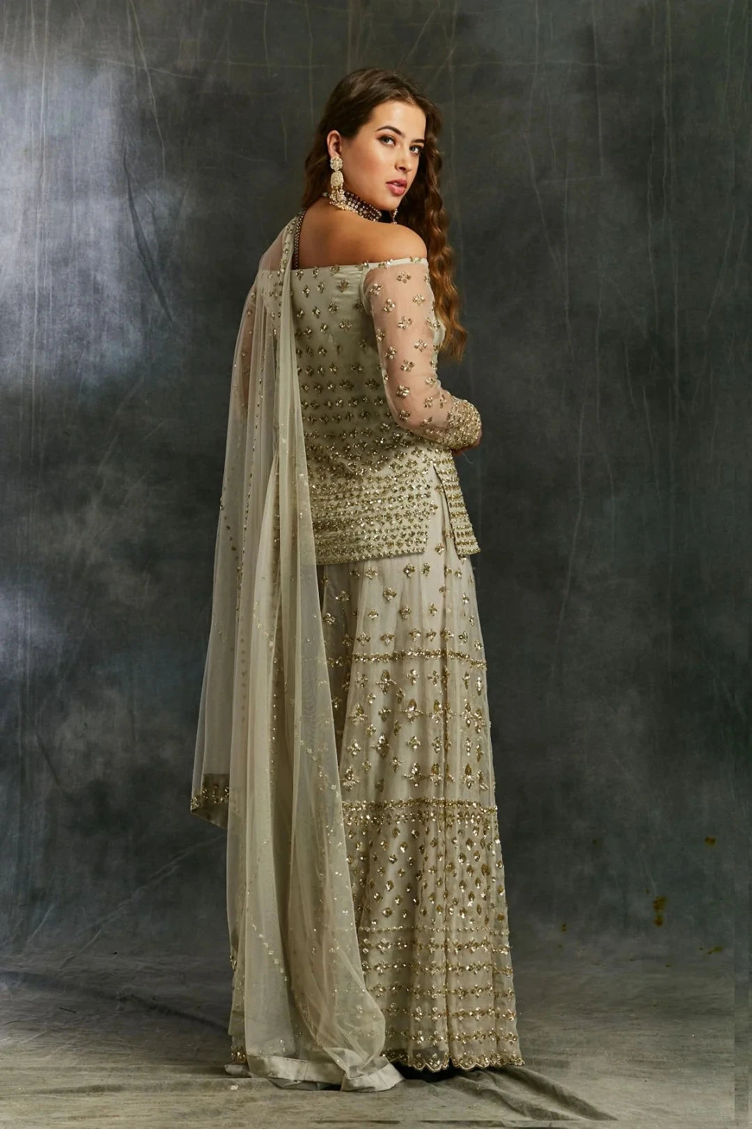 Sky Blue Organza Sharara With Sequin Work 2 Sky Blue Organza Sharara With Sequin Work - Image 2