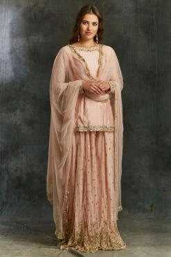 Pink Silk Kurta With Shimmer Sharara