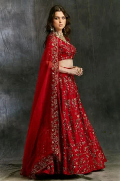 Red Floral Jaal Zari Lehenga