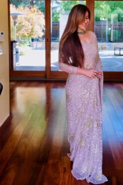 Off White Lavender Shimmer Saree