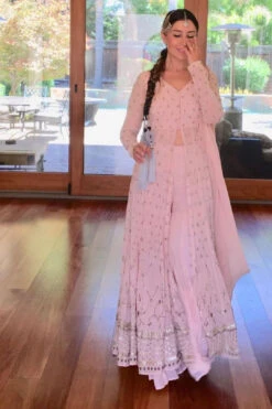 Pink Front Open Jacket With Pants