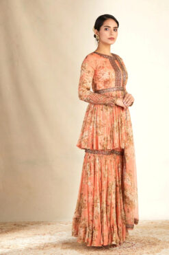 Coral Printed Peplum Set -Lillys Clothing Shop ANSC21021 3