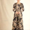 Black Floral Printed Jumpsuit With Cape And Belt -Lillys Clothing Shop ANSC21024 1