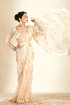 Off White Organza Saree With Organza Embellished Blouse -Lillys Clothing Shop ANSC21025 3
