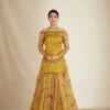 Mustard Floral Off Shoulder Organza Kurta With Skirt -Lillys Clothing Shop ANSC21028 1