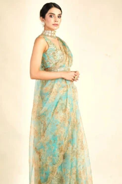 Sky Blue Printed Organza Saree -Lillys Clothing Shop ANSC21084 2