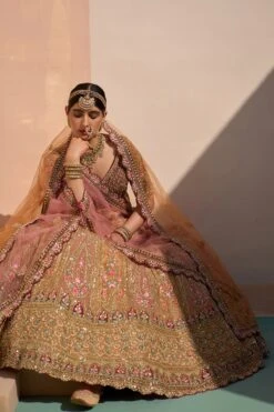 Mustard Organza Double Duppatta Lehenga Set -Lillys Clothing Shop ASL6282