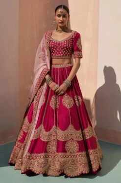 Wine Double Dupatta Lehenga Set