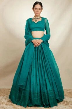 Teal Green Organza Lehenga Set