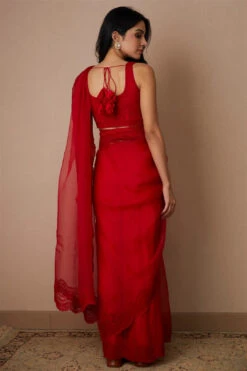 Red Organza Saree Set -Lillys Clothing Shop ASTC102283 2