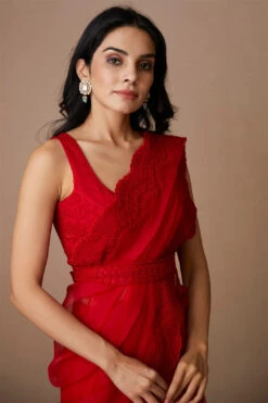 Red Organza Saree Set -Lillys Clothing Shop ASTC102283 3