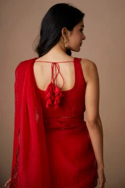 Red Organza Saree Set -Lillys Clothing Shop ASTC102283 4