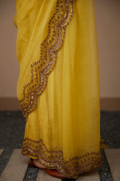Yellow Organza Sequence And Beads Saree Set -Lillys Clothing Shop ASTC102288 3