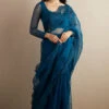 Teal Blue Organza Thread Work Saree Set -Lillys Clothing Shop ASTC102292 1
