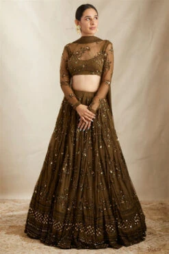 Dark Green Thread Work Lehenga Set