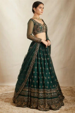 Emerald Green Raw Silk Lehenga Set