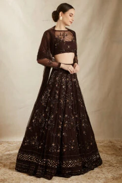Dark Coffee Thread Work Lehenga Set
