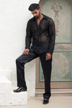 Abraham Embroidred Shirt With Pleated Pants