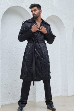 Aahil Embroidered Trench Coat With Pants