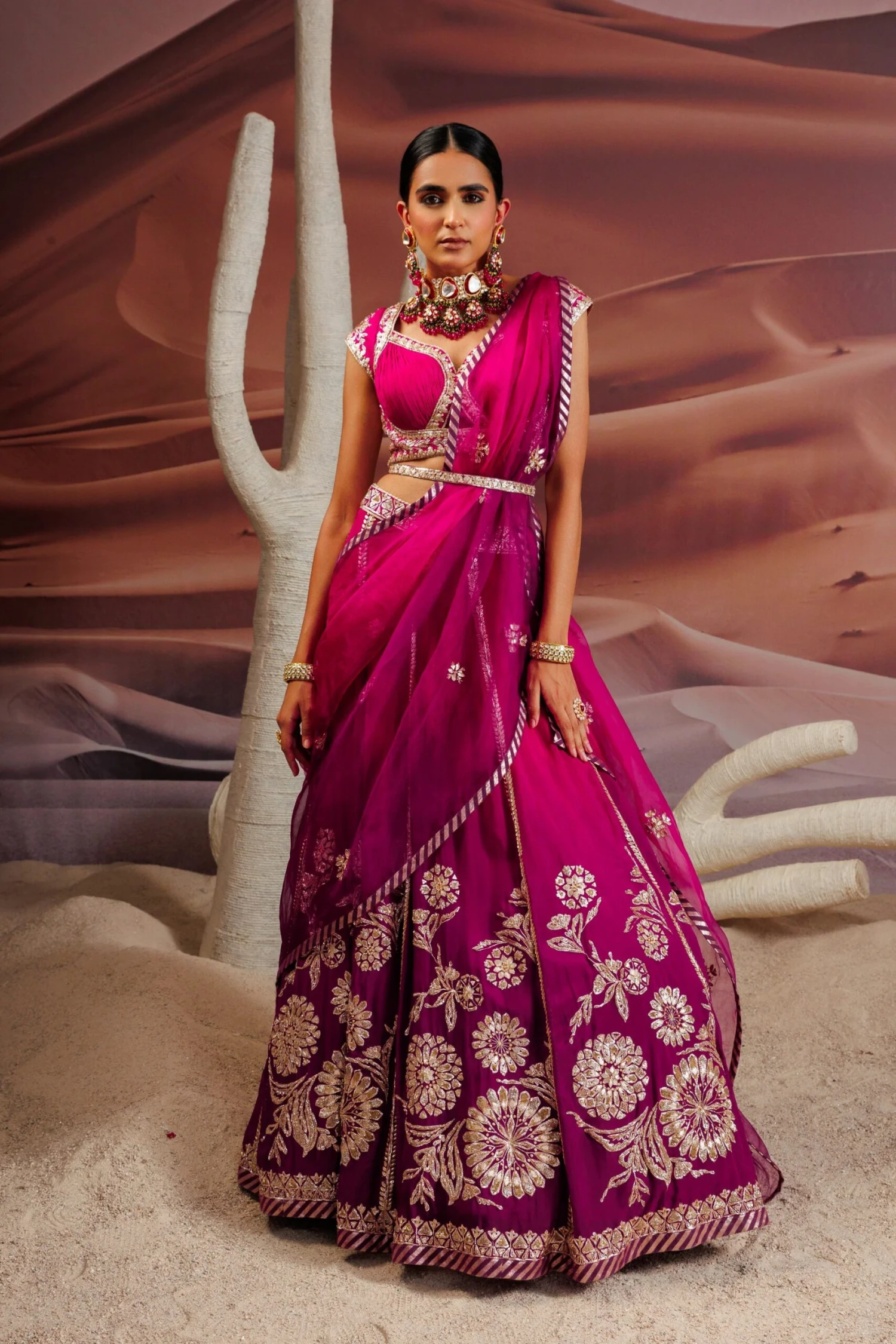 Fuschia Purple Ombre Shaded 10 Kali Lehenga With Embroidered Belt 1 Fuschia Purple Ombre Shaded 10 Kali Lehenga With Embroidered Belt