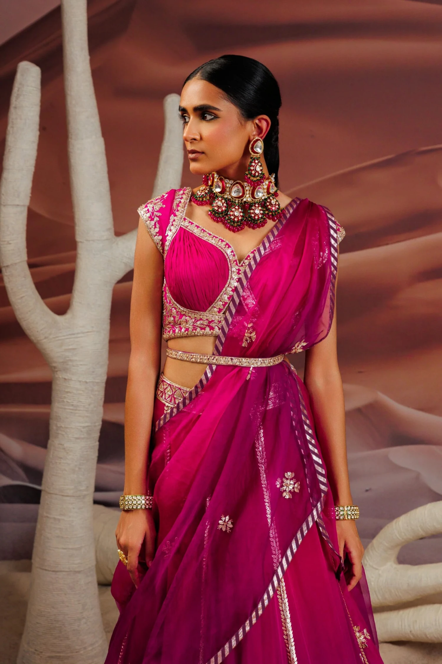 Fuschia Purple Ombre Shaded 10 Kali Lehenga With Embroidered Belt 9 Fuschia Purple Ombre Shaded 10 Kali Lehenga With Embroidered Belt - Image 9
