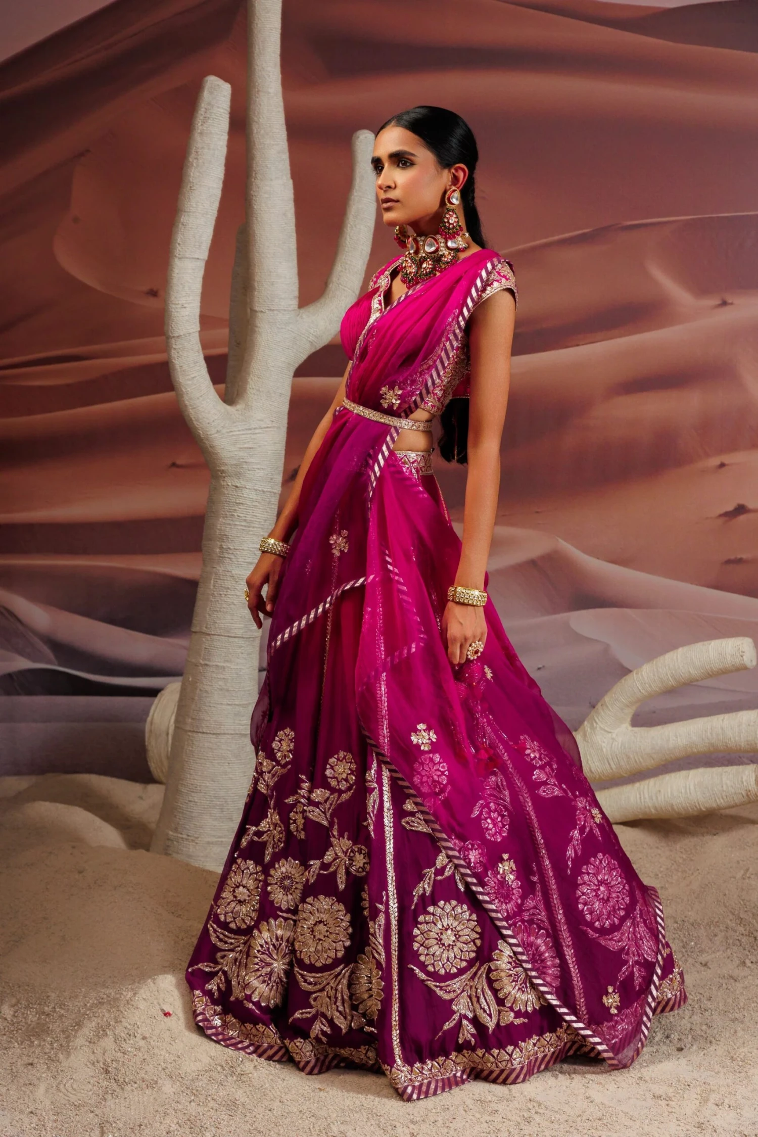 Fuschia Purple Ombre Shaded 10 Kali Lehenga With Embroidered Belt 3 Fuschia Purple Ombre Shaded 10 Kali Lehenga With Embroidered Belt - Image 3