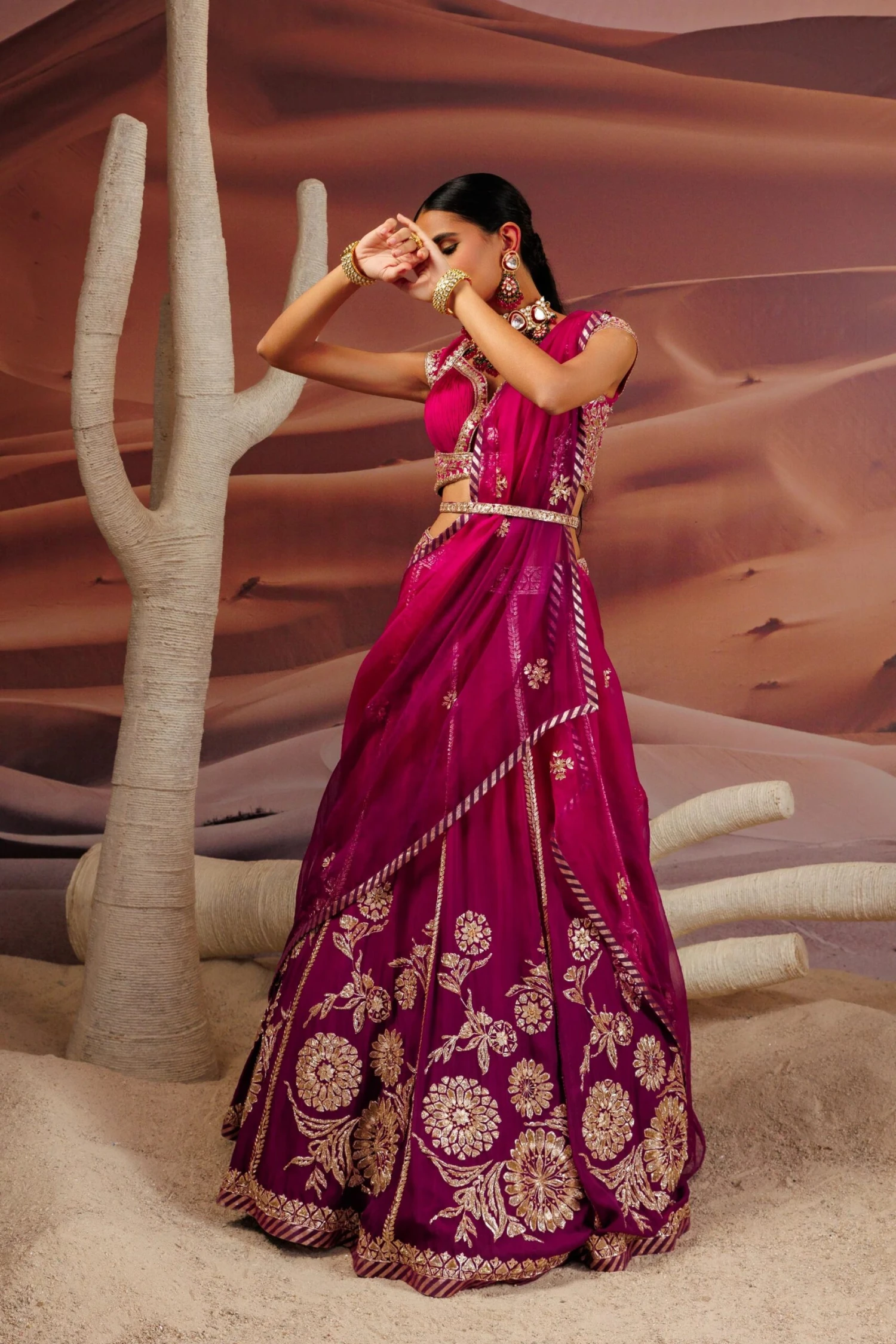 Fuschia Purple Ombre Shaded 10 Kali Lehenga With Embroidered Belt 6 Fuschia Purple Ombre Shaded 10 Kali Lehenga With Embroidered Belt - Image 6