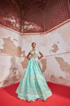 Firozi Chanderi Banarasi Lehenga