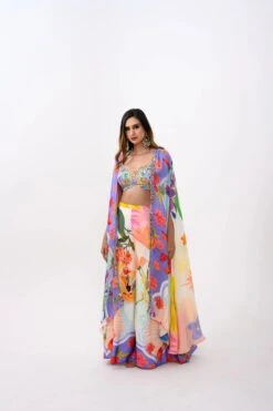 Vanilla Bloom Printed Bralette And Cape Pant Set