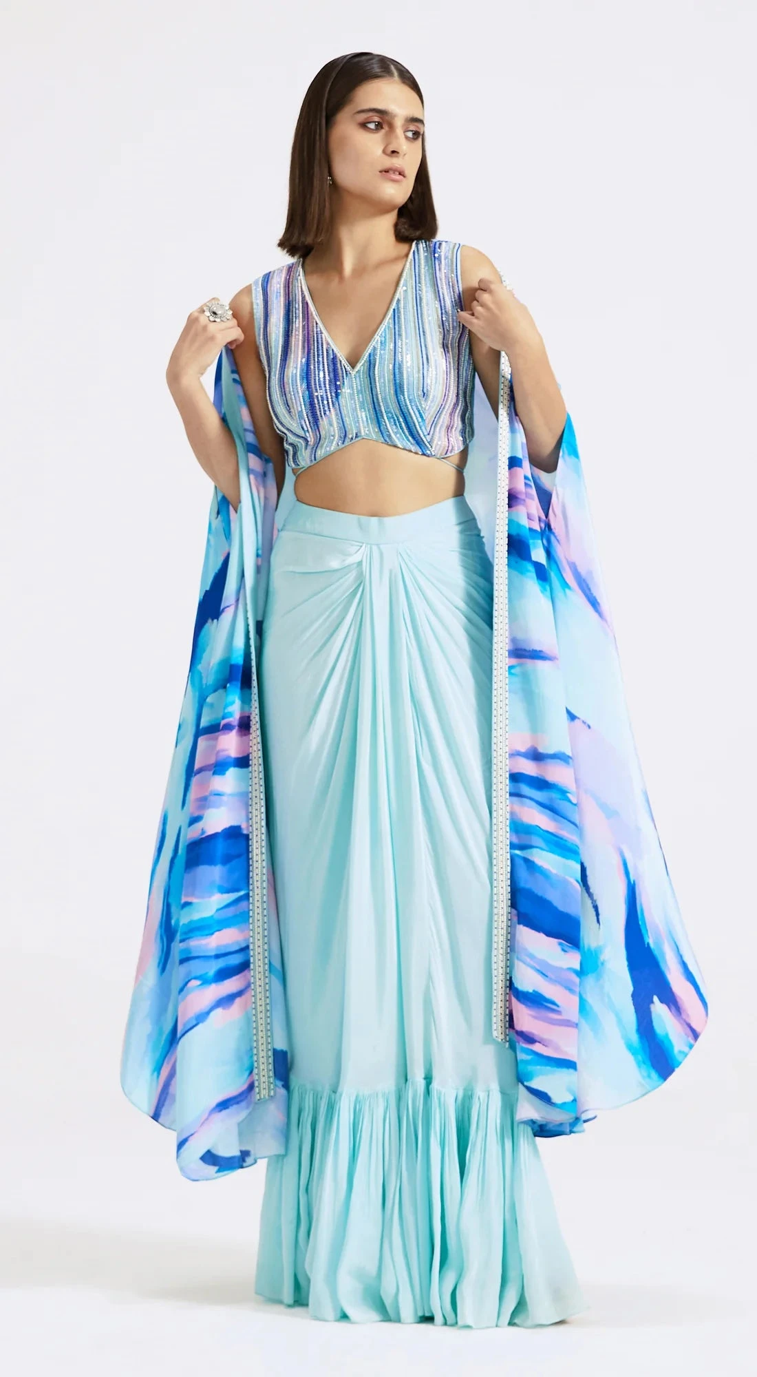 Aqua Blue Draped Skirt Set 2 Aqua Blue Draped Skirt Set - Image 2