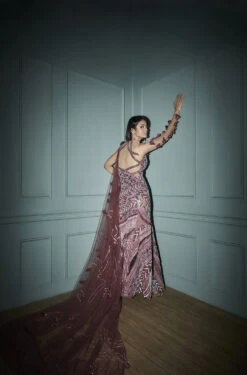 Dusty Coral Gown -Lillys Clothing Shop Bindani Grain Shot 3 21 07 230635