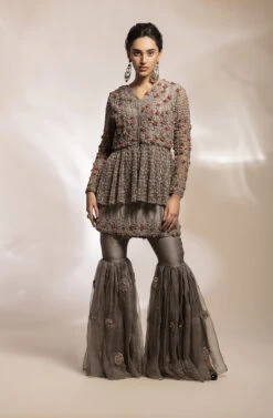 Grey Peplum Jacket, Kurta With A Gharara