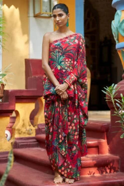 One Shoulder Kaftan Top With Draped Skirt