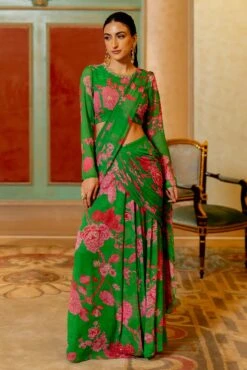 Green Pre–stitched Saree Set