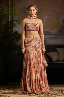 Beige & Rust Print And Highlighted Lehenga Set