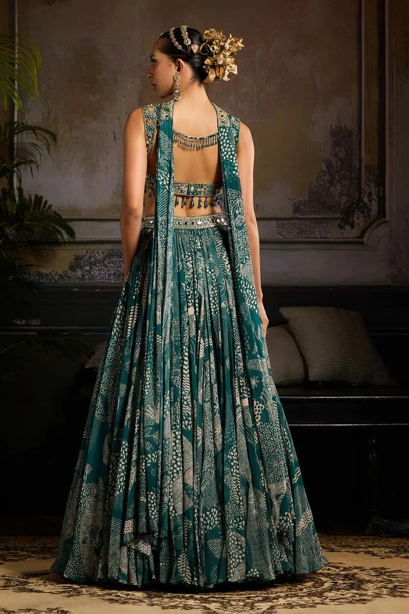 Teal Print And Highlighted Lehenga Set 4 Teal Print And Highlighted Lehenga Set - Image 4