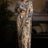 Beige & Black Print And Highlighted Pant Saree Set -Lillys Clothing Shop DR 14463