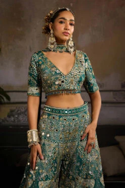 Teal Print And Highlighted Sharara Set -Lillys Clothing Shop DR 14903