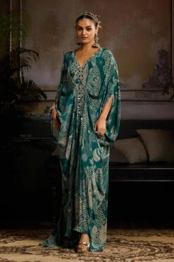 Teal Print And Highlighted Kaftan