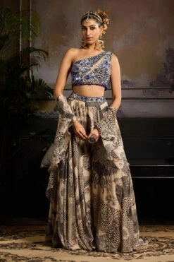 Beige & Black Print And Highlighted Co-Ord Set