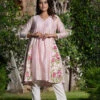 Peach Pink V Neck Hand Painted Kurta Set With Contrast Bottom -Lillys Clothing Shop DSC04104