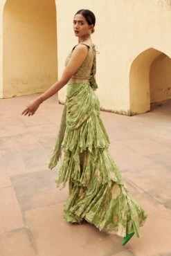 Green Printed Pre Draped Saree -Lillys Clothing Shop DSC 2446 1600x 6149120f 126d 4615 9f89 5499829a1983