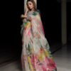 Floral Organza Off White Saree (with Unstitched Blouse)