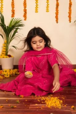 Pink Bandhej Anarkali Kurta Set For Girls -Lillys Clothing Shop DSC 3808 1201x1800 88e7c522 648f 4b33 bc8c 9458b8ca55dd