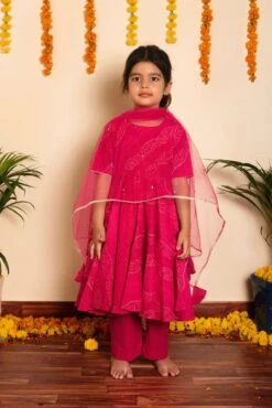 Pink Bandhej Anarkali Kurta Set For Girls -Lillys Clothing Shop DSC 3853 1201x1799 df682001 320b 4ae8 97c4 c7f44141a41c